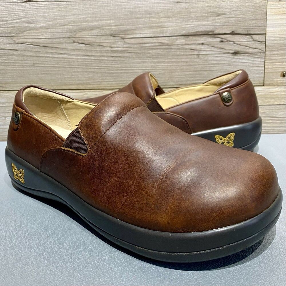 Alegria Keli Clogs Walnut Brown Leather Shoes EU 38 US 8-8.5 Comfort Minimalist